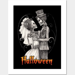 Halloween Wedding Day in October Bride and Groom Posters and Art